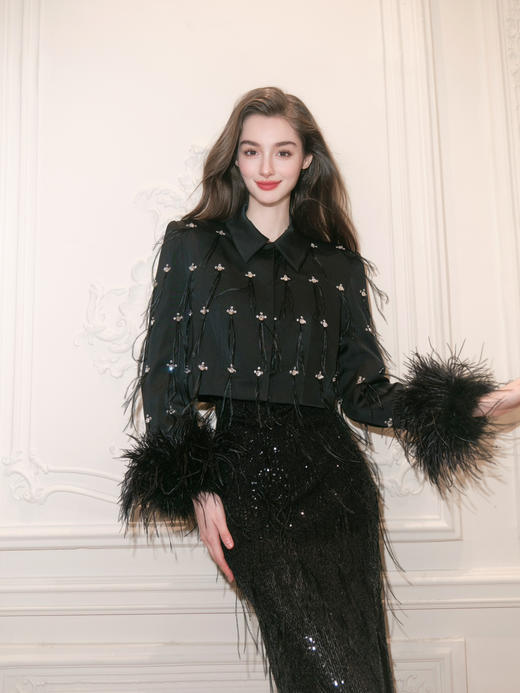 黑色鸵鸟毛定位钻西装短西装外套 商品图4