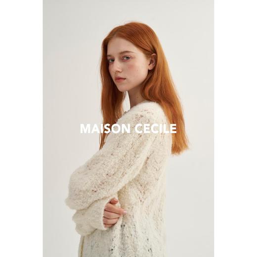 MAISON CECILE复古奶白色羊驼毛羊毛钩花针织开衫 商品图2