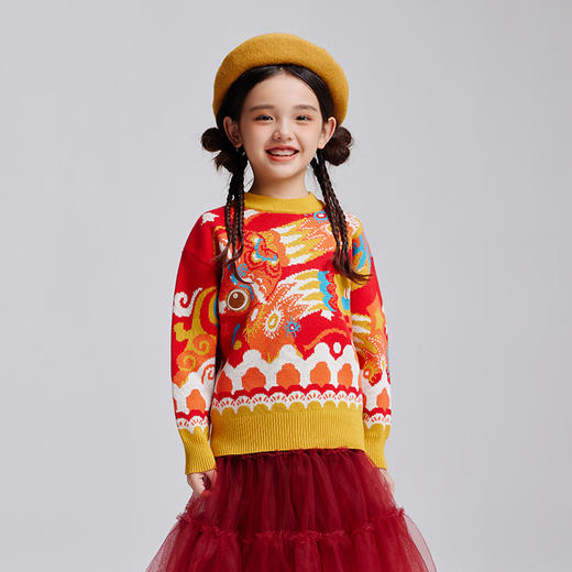 年衣生肖【蛇么都旺】童装毛衣儿童女童秋冬新款中国风保暖套头圆领针织衫上衣毛衫 商品图1