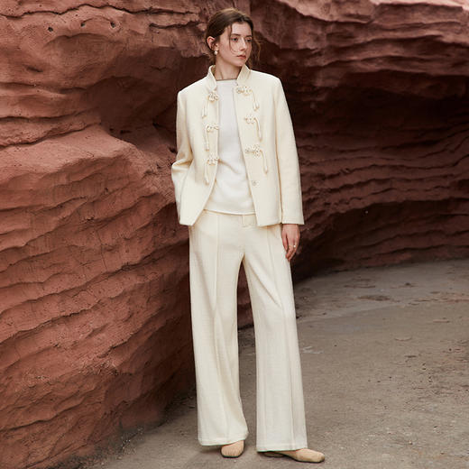 Famecoco新中式盘扣轻国风羊毛大衣短款女FAB8AP032 商品图3