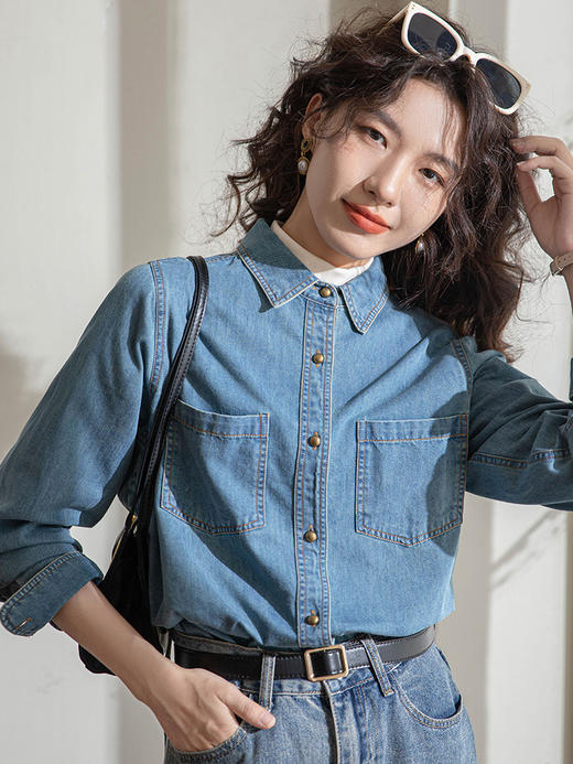 【复古百搭】港风牛仔衬衫 柔软有型 亲肤舒适 自在妥帖 对称大口袋 简约时尚 商品图4