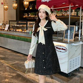 奢姿大码女装2024冬季减龄系带领小香风拼接连衣裙胖妹妹时尚裙子