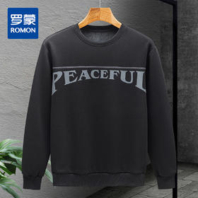 【加绒加厚 蚕丝混纺】罗蒙秋冬男装加绒卫衣男时尚休闲印花字母卫衣男保暖卫衣