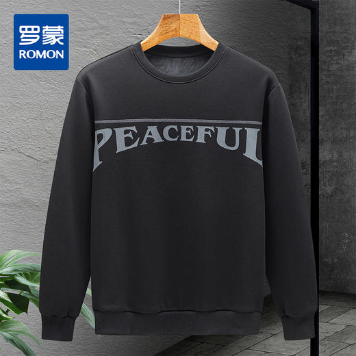 【加绒加厚 蚕丝混纺】罗蒙秋冬男装加绒卫衣男时尚休闲印花字母卫衣男保暖卫衣 商品图0