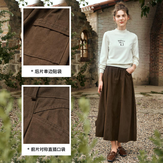 OLrain欧芮儿咖色半身裙女秋季2024年新款百搭通勤中长款伞裙 商品图3