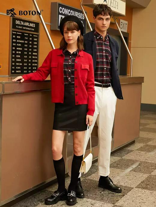 波顿秋冬季女士口袋中式红毛衣针织翻领外套高端美式上衣LU113324 商品图4