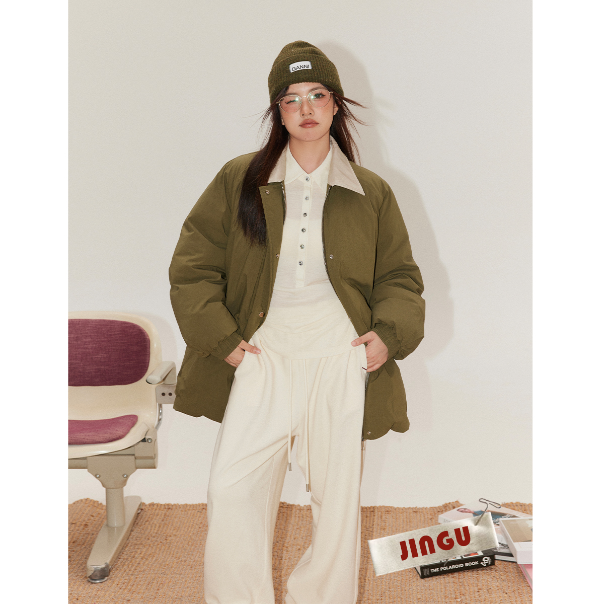 2024年新品~白标~北海道牛乳～插肩袖翻领拼色羽绒服女冬季气质保暖外套