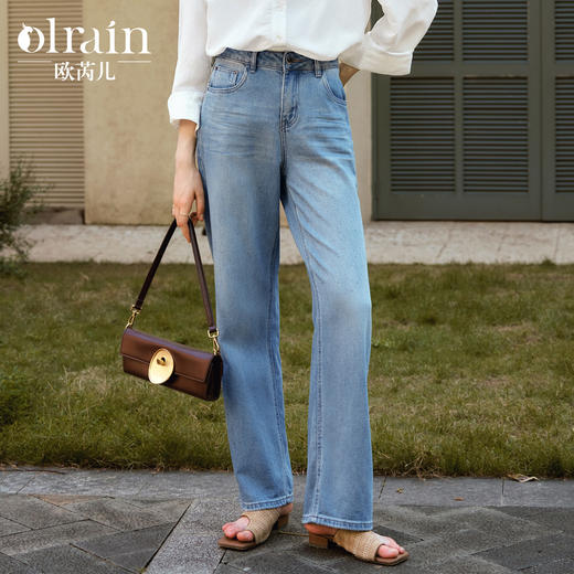 OLrain欧芮儿蓝色复古牛仔裤女秋季2024年新款休闲百搭直筒阔腿裤 商品图0