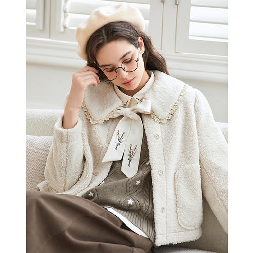Famecoco范可儿冬季美拉德短款毛绒外套女FAB8AP001 商品图4