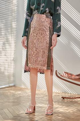 DAMO WANG/王大墨 拼色亮片蕾丝直筒裙 13995