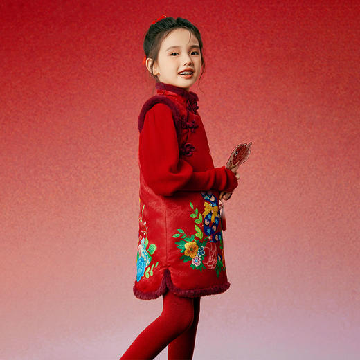 年衣童装儿童连衣裙2025新款女童背心裙秋冬季中式新年拜年服 商品图6