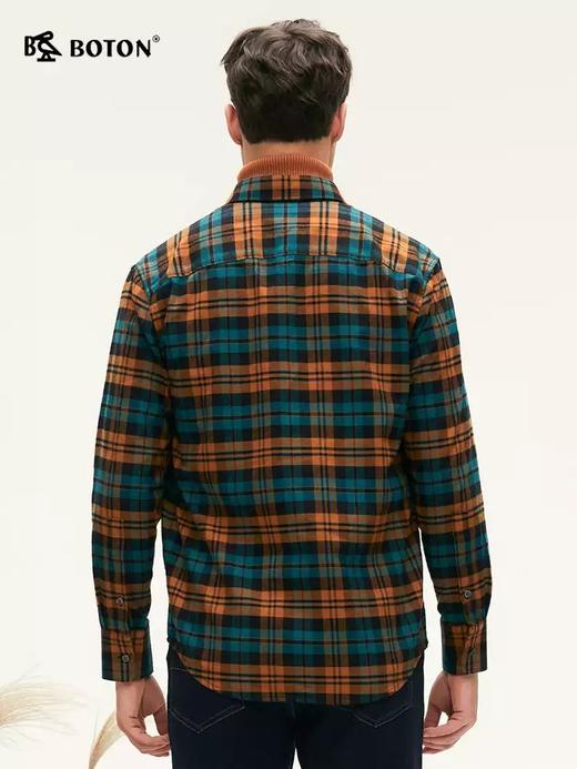[抗菌除臭]波顿年秋季男士黄绿黑色长袖格子衬衫高端上衣 商品图3