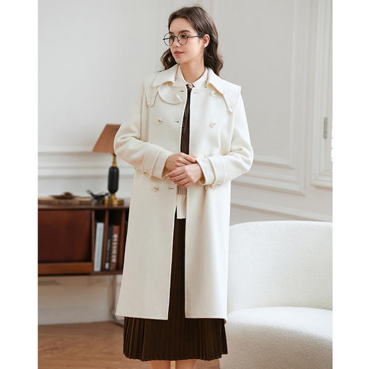 Famecoco长款羊毛气质毛呢大衣外套女秋冬FAB8AQ020 商品图0