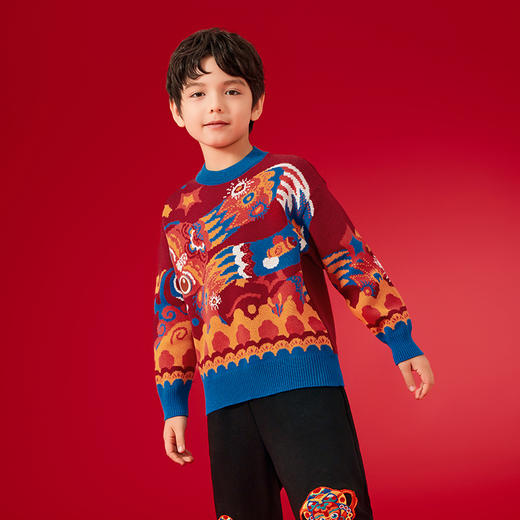年衣生肖【蛇么都旺】童装毛衣儿童女童秋冬新款中国风保暖套头圆领针织衫上衣毛衫 商品图6