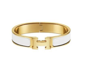 HERMES爱马仕 Clic H字母装饰 Blanc  PM小号（16.8cm） 镀金 手镯 女款 白色金色