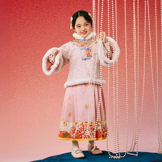 年衣童装汉服唐装女童冬季儿童马面裙套装宝宝新年礼服拜年服加绒（送花盈仙羽发饰） 商品图13