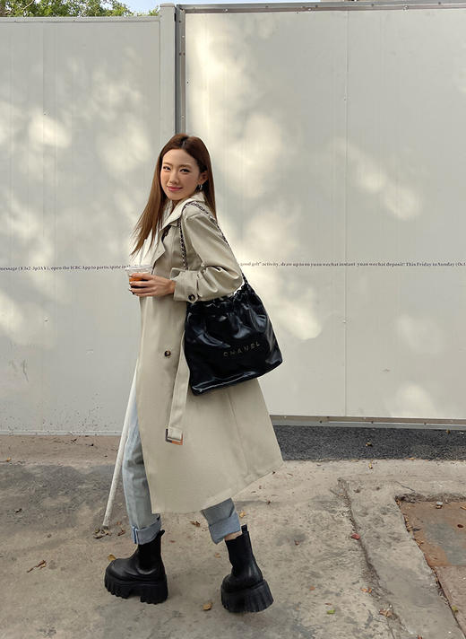 反领假两件撞色长风衣 9521010074 商品图9