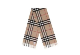 Burberry博柏利 格纹条纹山羊绒 绒线围巾 男女同款 168*30  驼色