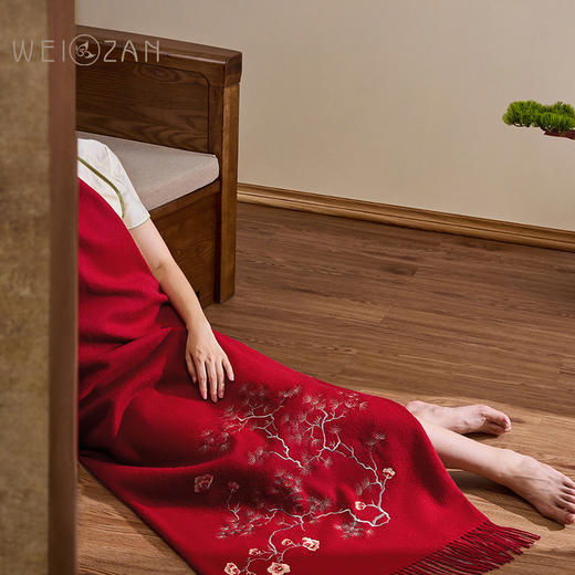 丁摩秋冬红色羊毛围巾女高端披肩大妈妈结婚礼服旗袍喜婆婆外搭配新款 商品图3