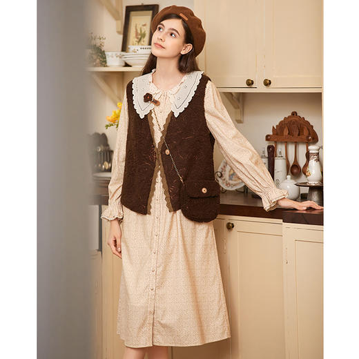 Famecoco范可儿娃娃领碎花a字连衣裙女秋冬FAB8FA003 商品图2