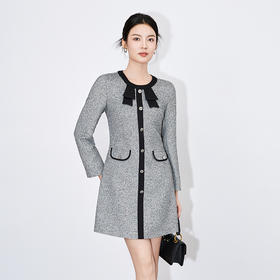 【高货wl】全新升级【铂金会员330/天猫439/差价109】(13505) 洛诗琳秋冬法式气质女装时尚小香风撞色蝴蝶结显瘦连衣裙