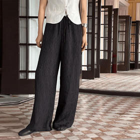 【顺丰包邮】80653 洛诗琳秋季新款高奢设计感褶皱条纹醋酸缎长裤182