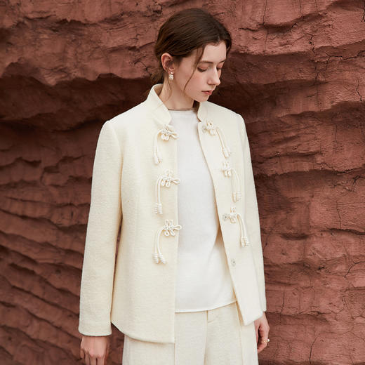 Famecoco新中式盘扣轻国风羊毛大衣短款女FAB8AP032 商品图1