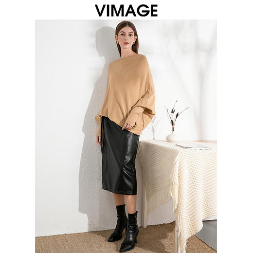 VIMAGE纬漫纪秋季新款落肩圆领慵懒时尚毛衣针织衫VC2401306 商品图3