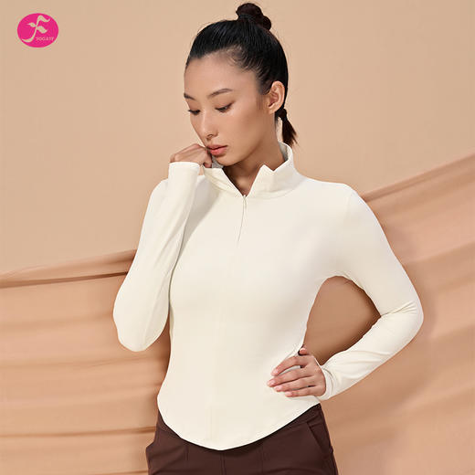 一梵新款前置自由调节半拉链释缓胸部压力收腰短摆版型展现腰部线条长袖上衣4色 商品图5