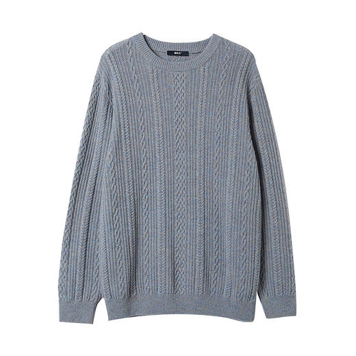 棉仓357826014-微宽松纯羊绒绞花圆领毛衣 商品图3