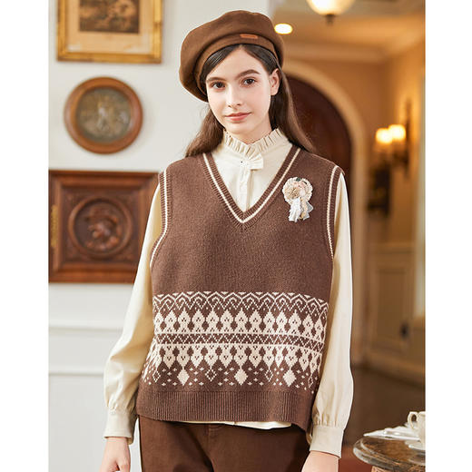 Famecoco范可儿羊毛提花针织马甲背心女冬FAB8CA022 商品图0