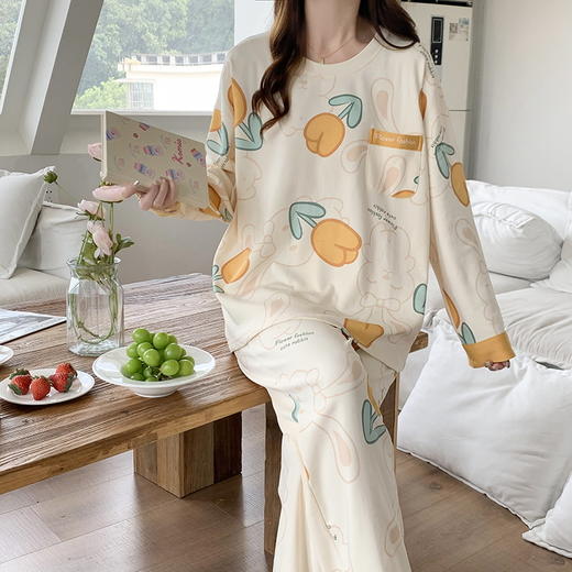 自然醒秘语牛奶丝睡衣女春秋款长袖秋冬季套头可爱卡通家居服套装QH 商品图8