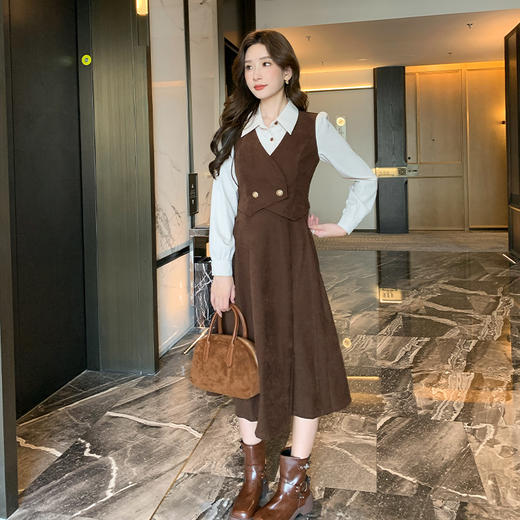 奢姿2025春季新款大码女装法式裙子胖妹妹马甲背心假两件连衣裙9943855119 商品图4