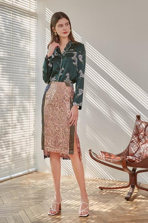 DAMO WANG/王大墨 拼色亮片蕾丝直筒裙 13995 商品图2