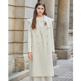 Famecoco荷叶边披肩领双面呢羊毛大衣女冬FAB8AR021