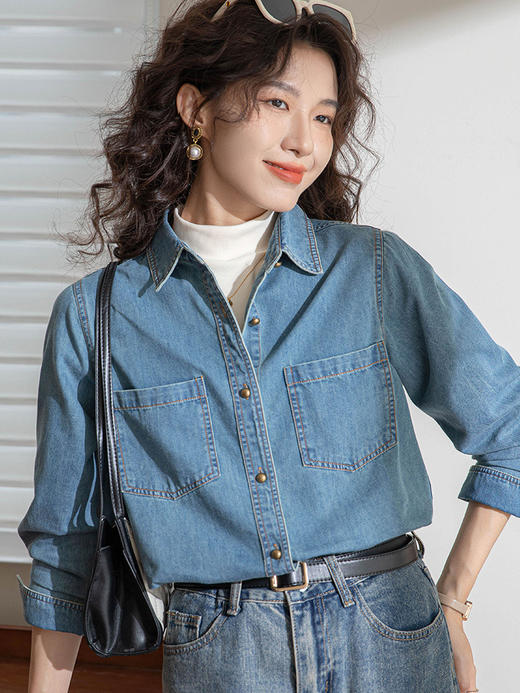 【复古百搭】港风牛仔衬衫 柔软有型 亲肤舒适 自在妥帖 对称大口袋 简约时尚 商品图3
