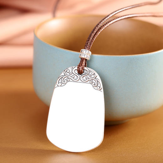 【祥云依偎】足银999银烧蓝顺牌复古祥云无事牌吊坠【RP-XL70258】 商品图1