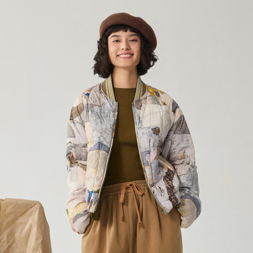 谜底双面穿羽绒服女2024冬季新品复古风花色短款鸭绒服244MY1507 商品图0