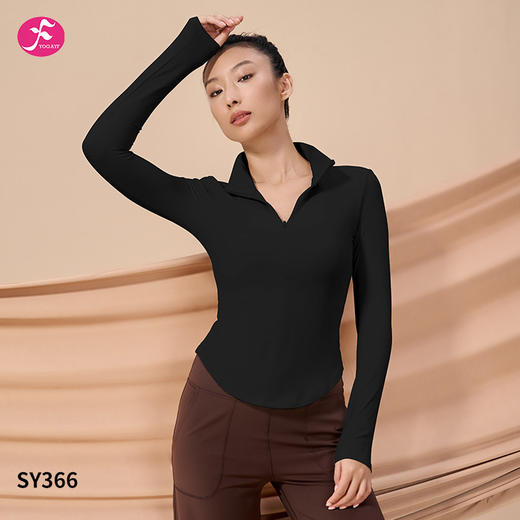 一梵新款前置自由调节半拉链释缓胸部压力收腰短摆版型展现腰部线条长袖上衣4色 商品图10