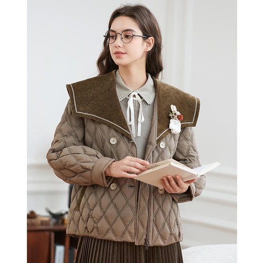 Famecoco范可儿大翻领菱格羽绒服短款女冬FAB8AJ020 商品图4