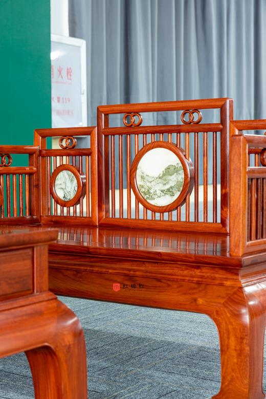 红桥红  家具严选  缅甸花梨（大果紫檀）【嵌云石 梳背沙发 123六件套】 商品图6