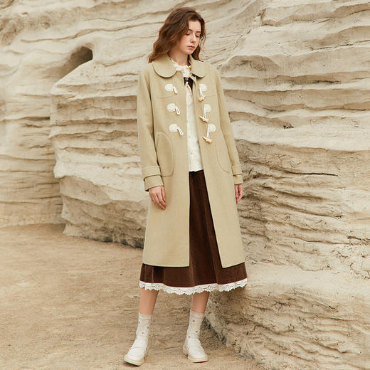 Famecoco长款牛角扣呢子大衣女冬毛呢外套FAB8AQ005 商品图4