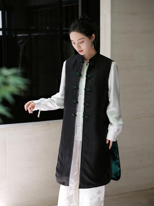 盛唐牡丹|富贵牡丹漳缎中长款马甲 商品图4