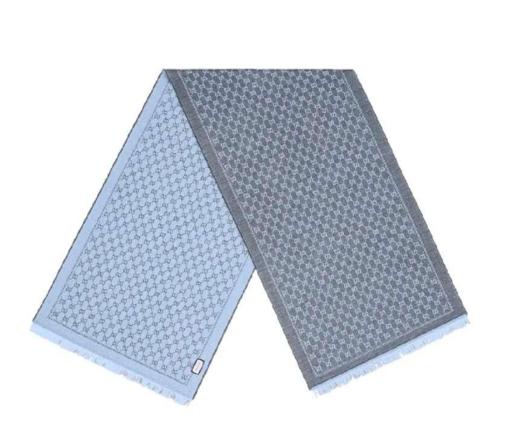 GUCCI古驰 双G提花双面流苏 羊毛 绒线围巾 男女同款情侣款180*48cm 浅蓝色/浅灰色 商品图0