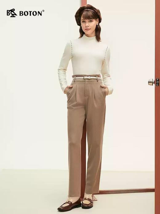 波顿2024年秋季新款女士中高腰直筒修身显瘦休闲裤高端美式长裤子 商品图1