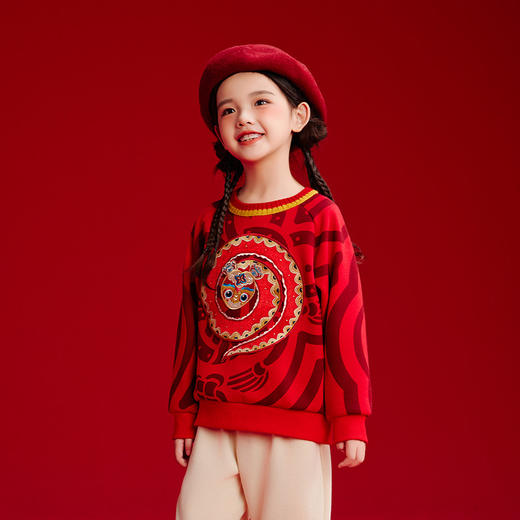 送蛇年抱枕 年衣童装女童卫衣加绒2024冬新款男童套头上衣亲子装N4244484A06 商品图2