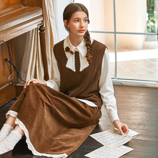 Famecoco范可儿文艺花边伞裙秋冬中长款可爱半身裙FAB8HA026 商品图2