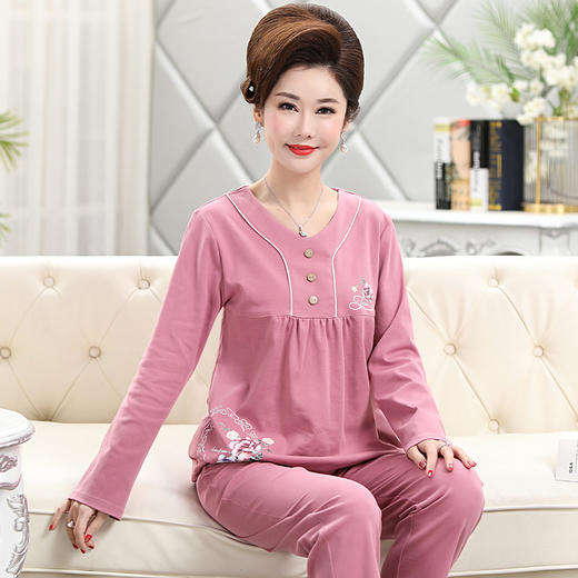 【两件套装！家居休闲可外穿】睡衣女中老年人大码家居服 春秋季薄款休闲可外穿 妈妈装两件套装-QQ 商品图3