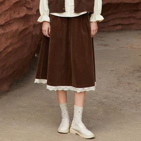 Famecoco范可儿文艺花边伞裙秋冬中长款可爱半身裙FAB8HA026