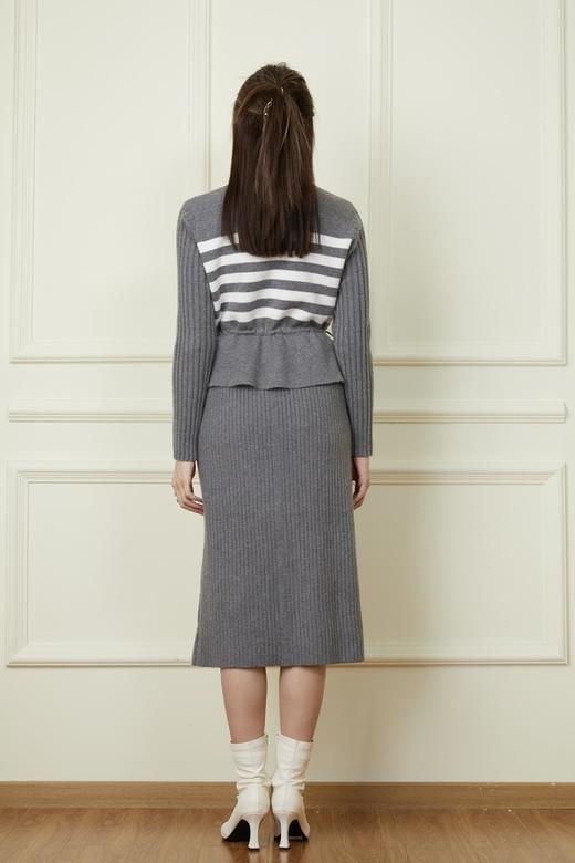 LNNNS 灰色条纹收腰设计针织连衣裙 19086 商品图3